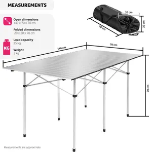 Camping Table - aluminium foldable, with transport bag - grey