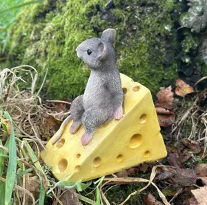 Cute mouse on cheese wedge fairy woodland or garden ornament