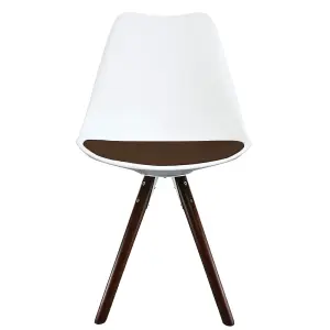 Soho White & Chocolate Plastic Dining Chair with Pyramid Dark Wood Legs