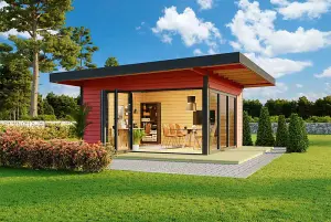 Domeo 9-Log Cabin, Wooden Garden Room, Timber Summerhouse, Home Office - L590 x W590 x H258.4 cm