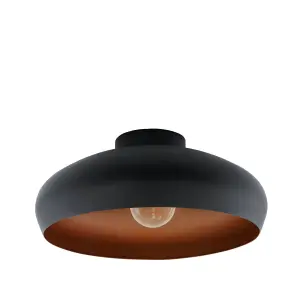 EGLO Mogano Black and Copper Metal Flush Ceiling Fitting (D) 40cm