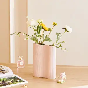 Pink Vase Irregular Vase Ribbed Textured Ceramic Vase