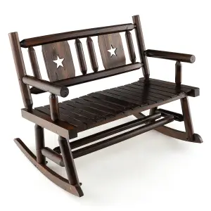 Costway Patio Rocking Bench Carbonized Wood Double Rocker Lovesear w/ Ergonomic Seat