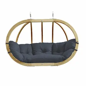 Amazonas Globo Double 2 Seat/Person Wooden Hanging Egg Chair With Agora Fabric Weatherproof Cushion - Anthracite