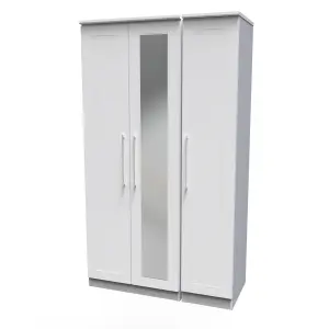 Ripon Tall Triple Mirror Wardrobe in White Ash (Ready Assembled)