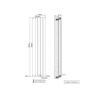 Rinse Bathrooms Vertical Radiators 1600x272mm Flat Panel Column Designer Radiator Black Double Radiators Central Heating