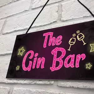 Red Ocean Novelty Gin Bar Sign Neon Effect Home Bar Man Cave Kitchen Sign Gin Gifts