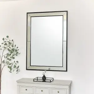 Melody Maison Large Black Antique Glass Framed Wall Mirror - 140cm x 100cm