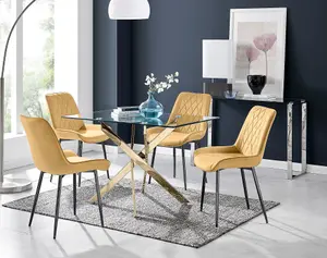 Furniturebox UK Leonardo 4 Gold Dining Table and 4 Mustard Pesaro Black Leg Chairs