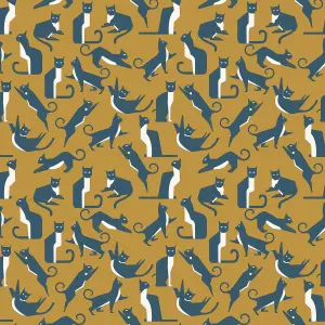 furn. Geo Cat Mustard Yellow Printed Wallpaper Sample