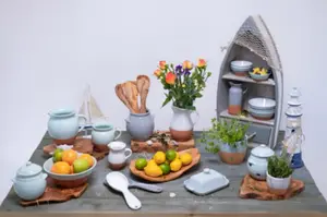 Rustic Pastel Half Dipped Terracotta Kitchen Dining Set of 4 Soup Bowls Grey (Diam) 14.5cm