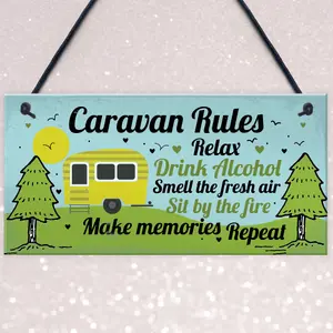 Red Ocean Funny Novelty Caravan Rules Hanging Wall Plaque Home Decor Garden Sign Birthday Gift For Caravan Lover