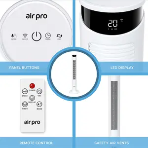 Air Pro Smart 46" Tower Fan Tall Oscillating Bladeless Fan with Remote 3 Speed Quiet Cooling Fan - 4 Modes 12H Timer - White