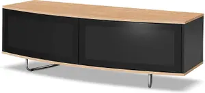 Homeology Caru Gloss Black and Oak Beam-Thru Remote Friendly Super-Contemporary "D" Shape Design up to 65" LED/OLED/LCD TV Cabinet