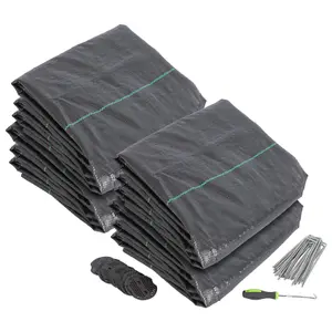 Harbour Housewares 110gsm Weed Control Membrane Set with Pegs & Plates - 4m x 50m (4 Rolls)