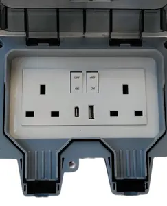 Weatherproof Outdoor Double Plug Socket 2 Gang Switched Socket USB Port IP66