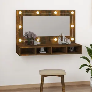 Berkfield Mirror Cabinet with LED Smoked Oak 90x31.5x62 cm