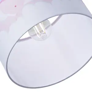 Beautiful Soft Pink Cotton Lampshade with Dancing Unicorns and Clouds Decoration