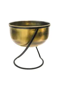 Indoor Kensington Brass Metal Round Planter on Stand H30Cm W28Cm