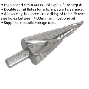 HSS 4341 Spiral Flute Step Drill Bit for Precision Drilling 4mm to 30mm Sizes