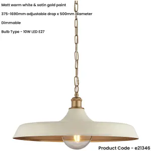 Hanging Ceiling Pendant Light - Matt Warm White & Satin Gold Paint - 10W LED E27