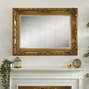 Wall Mirror Carved Louis Decorative Rectangular shape with Gold Ornate Frame- H110cm x W 80cm x D 6.5cm for Hanging in Bedroom