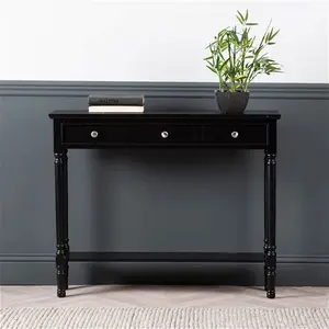 3 Drawer Console Table For Hallway & Living Room Furniture, Slim Entry Hall Table Cabinet Three Posts Size: 81 H X 100 W X 24 D Cm, Colour: Black