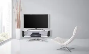 MDA Designs Orbit 1100WB Gloss White TV Stand with Gloss Black Elliptic Sides for Flat Screen TVs up to 55"