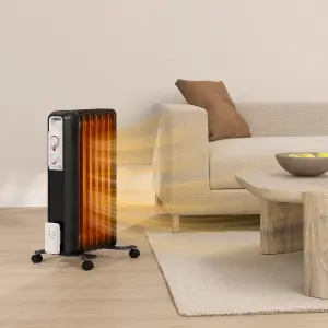 HOMCOM 1500W 7 Fin Oil Filled Heater Radiator for Home, Black