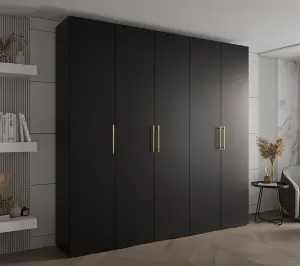 Stylish Black Inova 3 Hinged Door Wardrobe W2500mm H2370mm D470mm - Modern Storage with Gold Vertical Handles