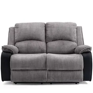 Postana Manual High Back Jumbo Cord Fabric Recliner 2 Seater Sofa (Grey)