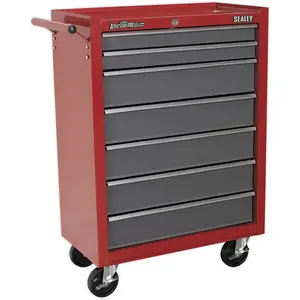 7 Drawer Red Portable Tool Chest with Lock and Ball-Bearing Slides