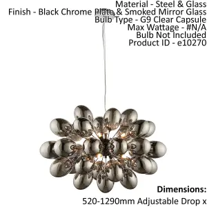 Ceiling Pendant Light Black Chrome Plate & Smoked Mirror Glass 8 x 28W G9