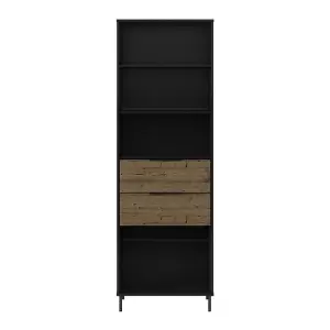 Madrid 2 Drawer Bookcase in Black with Acacia Effect Finish