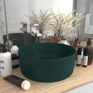 Berkfield Luxury Wash Basin Round Matt Dark Green 40x15 cm Ceramic