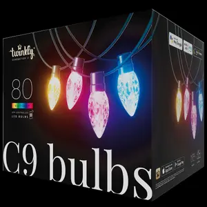 Twinkly C9 Bulbs String - 80 RGB LED, Faceted, Green Wire, Plug Type C