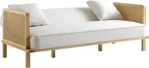 Pienza Cane Sofa Bed, Beige Woven Fabric With Natural Solid Oak Frame - Daals - Sofa Beds