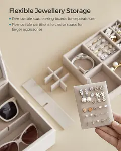 SONGMICS Jewelry Organizer, Double-layer Jewelry Box with Handle, Detachable Jewelry Tray, Jewelry Storage, Modern, White