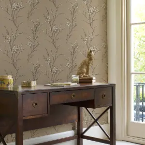 Laura Ashley Willow Neutral Floral Smooth Wallpaper Sample