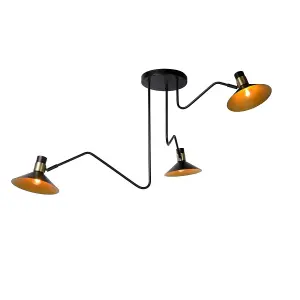 Lucide Pepijn Modern Flush Ceiling Light 108cm - 3xE14 - Black