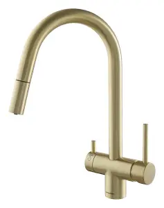 Clearwater Toledo Kitchen Mixer Filter Pull Out Tap Filtered Water & Cold & Hot Brushed Brass PVD - TO2BB