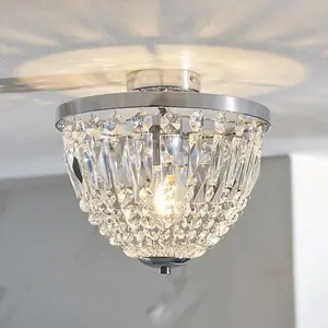 Decorative Flush Bathroom Ceiling Light Fitting - Clear Glass Faceted Crystals