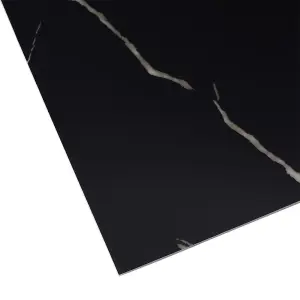 Sleek Black Marble Waterproof Adhesive Tile Stickers, Set of 10 (60cm x 30cm) for Living room,Bathroom & Kitchen Decor