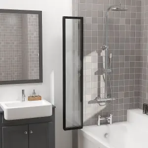 Rinse 850x1400mm Bathroom 4 Folding Panel Bath Shower Screen 4mm Self Clear Glass Pivot Door Reversible Black