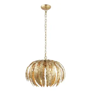 Luminosa Delphine Floral Leaves 3 Light Spherical Pendant Gold Paint, E14