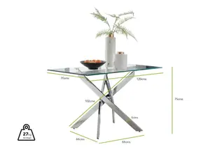 Furniturebox UK Leonardo 4 Table and 4 Green Pesaro Silver Leg Chairs