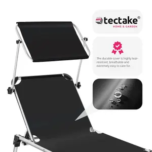 Sun Lounger Aurelie - foldable, with sunshade, 6-step adjustable backrest - black