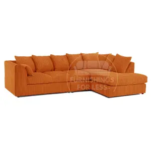 Luxor Orange Jumbo Cord Large 5 Seater Corner Sofa Long Right Hand Facing