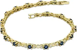 9K Gold Diamond And Sapphire Claw Set Link Bracelet