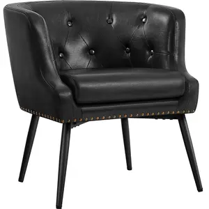 Yaheetech Black Button Tufted Faux Leather Armchair with Metal Legs